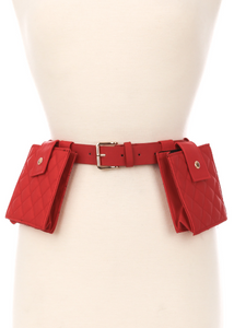 Laura - Quilted Square Pouch Belt - Red