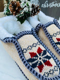 KNITTED MOCCASIN SLIPPERS- CANDY RED & BERRY BLUE