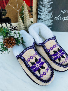 KNITTED MOCCASIN SLIPPERS- ELECTRIC GRAPE