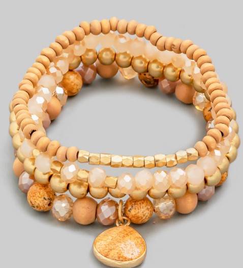 Golden Brown Assorted Stone Bead Bracelet Set