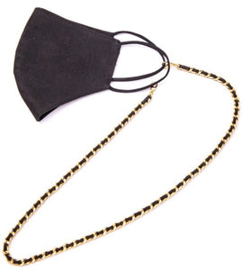 Black -Leather Weave Chain Link Mask Necklace