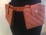 Laura - Quilted Square Pouch Belt - Brown