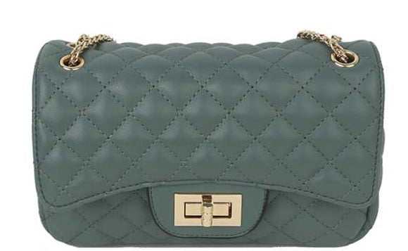 Seafoam Teal Stitched Quilted Style Crossbody  Bag w/Gold Straps