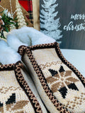 KNITTED MOCCASIN SLIPPERS- MOCHA MOCCASIN