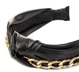 Black Faux Leather & Gold Chain Knotted Headband