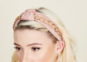 Rose Faux Leather & Gold Chain Knotted Headband
