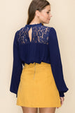 SEXY LEXY HIGH NECK LACE BLOUSE - NAVY