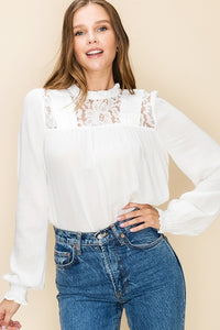 SEXY LEXY HIGH NECK LACE BLOUSE - OFF WHITE