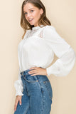 SEXY LEXY HIGH NECK LACE BLOUSE - OFF WHITE