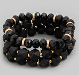 Assorted Geo Wooden Bead Bracelet Set - Black